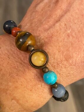 Genuine Gemstone & Lava Stone Stretch Bracelet – Tiger’s Eye Turquoise
